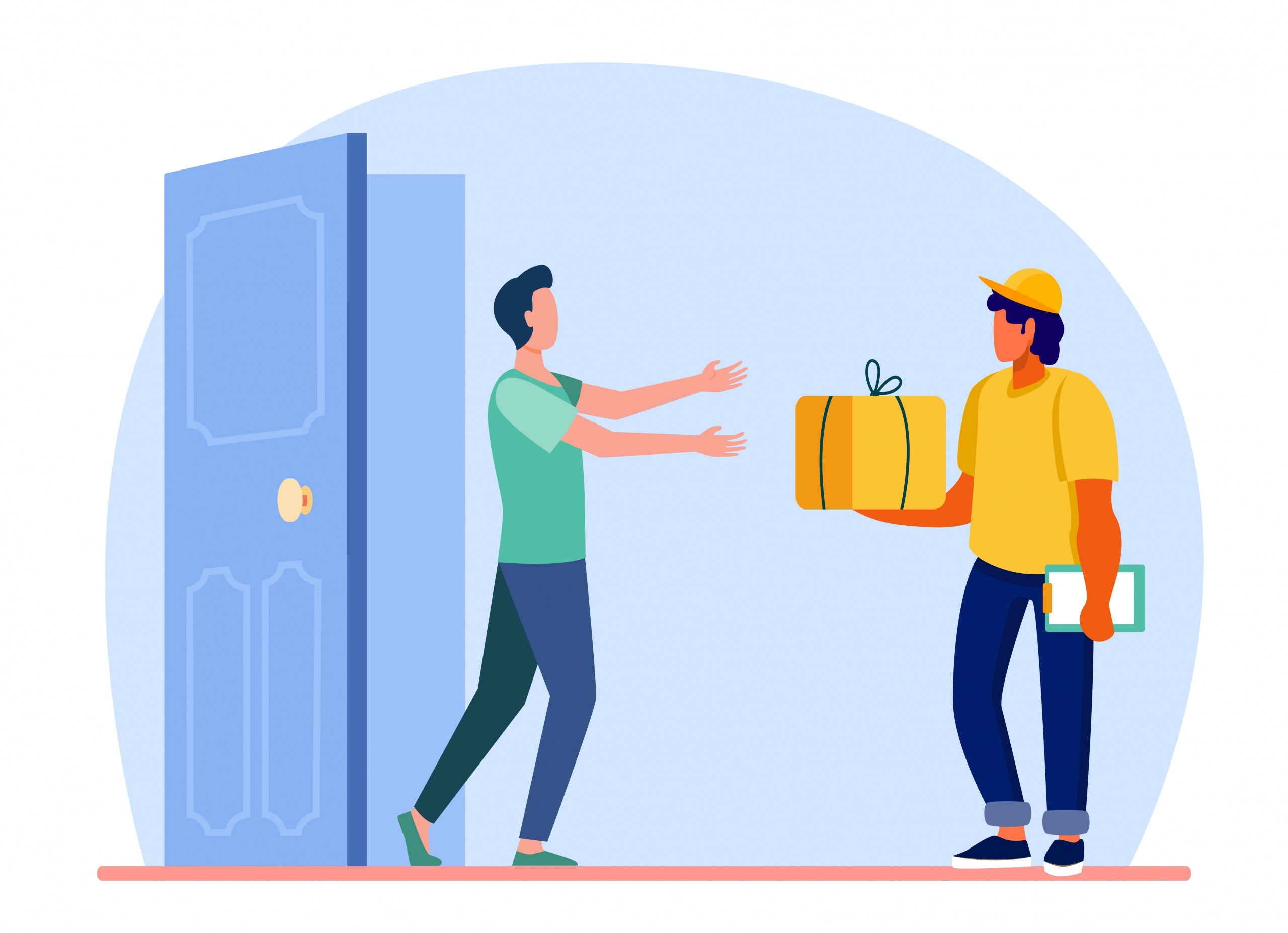 Courier delivering order to customer door